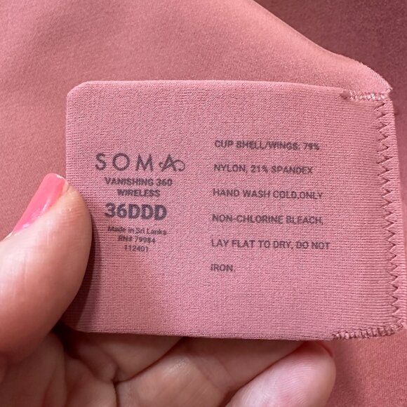 Soma Vanishing 360 Perfect Coverage Bra Womens Size 36DDD Clay Rose No Wire Sexy - Picture 5 of 8